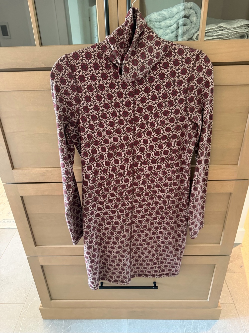Nation LTD Burgundy and Cream Long-Sleeve Patterned Dress